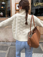 Ribbed Hem Turtleneck Long Sleeve Sweater