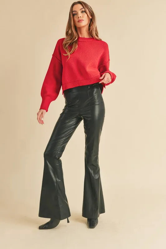 Aemi+Co Ribbed Hem Exposed Seam Round Neck Sweater