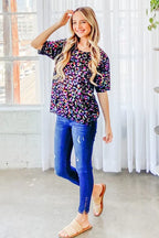 And The Why Leopard Foil Printed Half Sleeve Summer Sweater