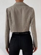 Plaid Lapel Collar Cropped Blazer