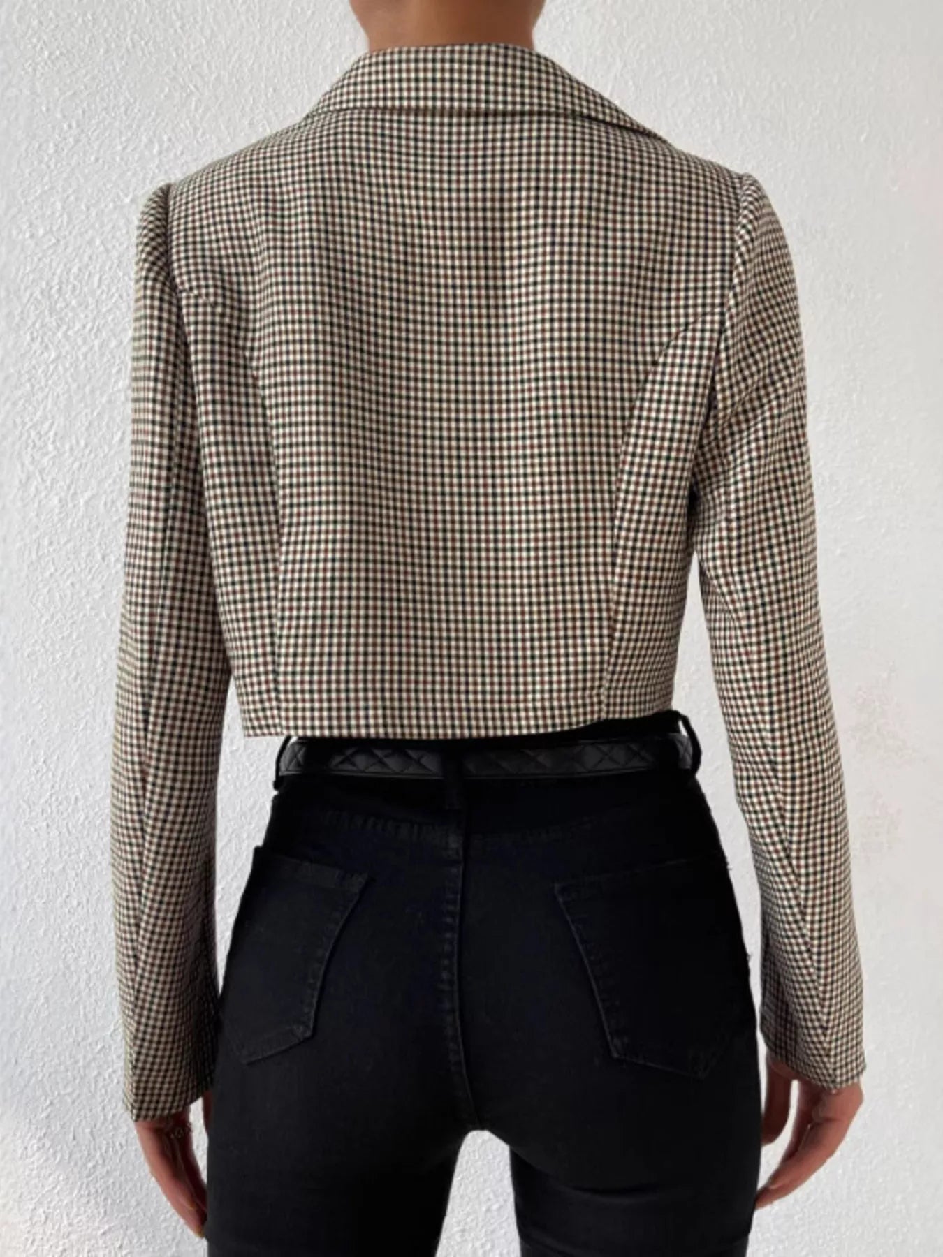 Plaid Lapel Collar Cropped Blazer
