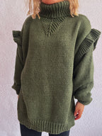 Ruffled Turtleneck Long Sleeve Sweater