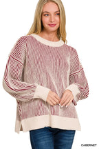 Zenana Two Tone Crewneck Sweater Oversized