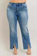 Judy Blue Full Size High Waist Vintage Wash Front Seam & Slit Straight Plus Size
