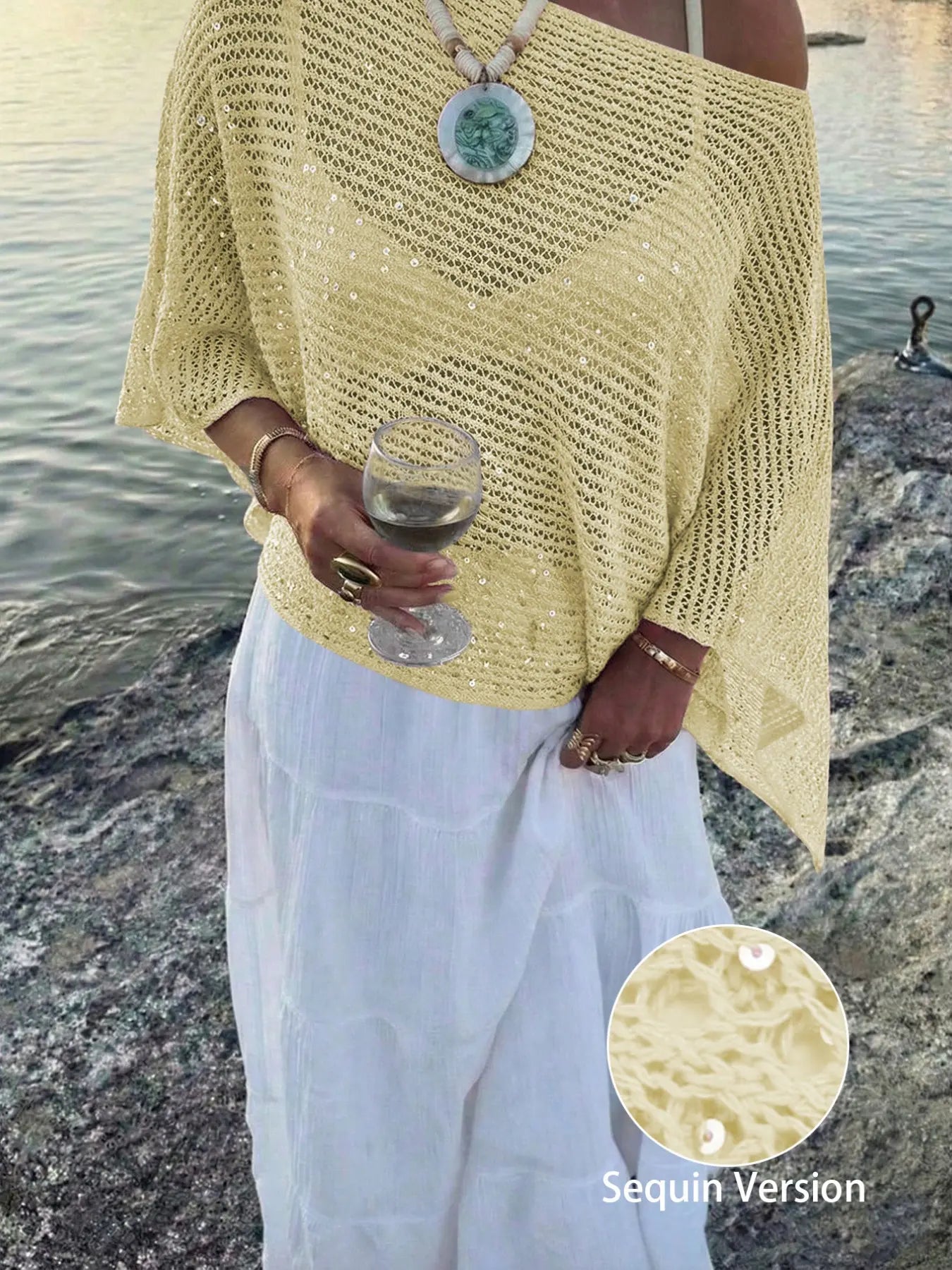 Sequin Hollow-out Knit Summer Top
