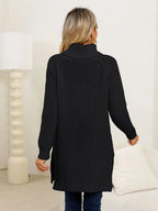 Slit Turtleneck Long Sleeve Sweater