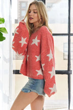 ADORA Full Size Star Contrast Round Neck Sweater Plus Size