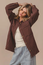 BiBi Quilted Wrinkle Gauze Long Sleeve Shacket