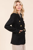 Mittoshop Plaid Texture Double-Breasted Long Sleeve Blazer