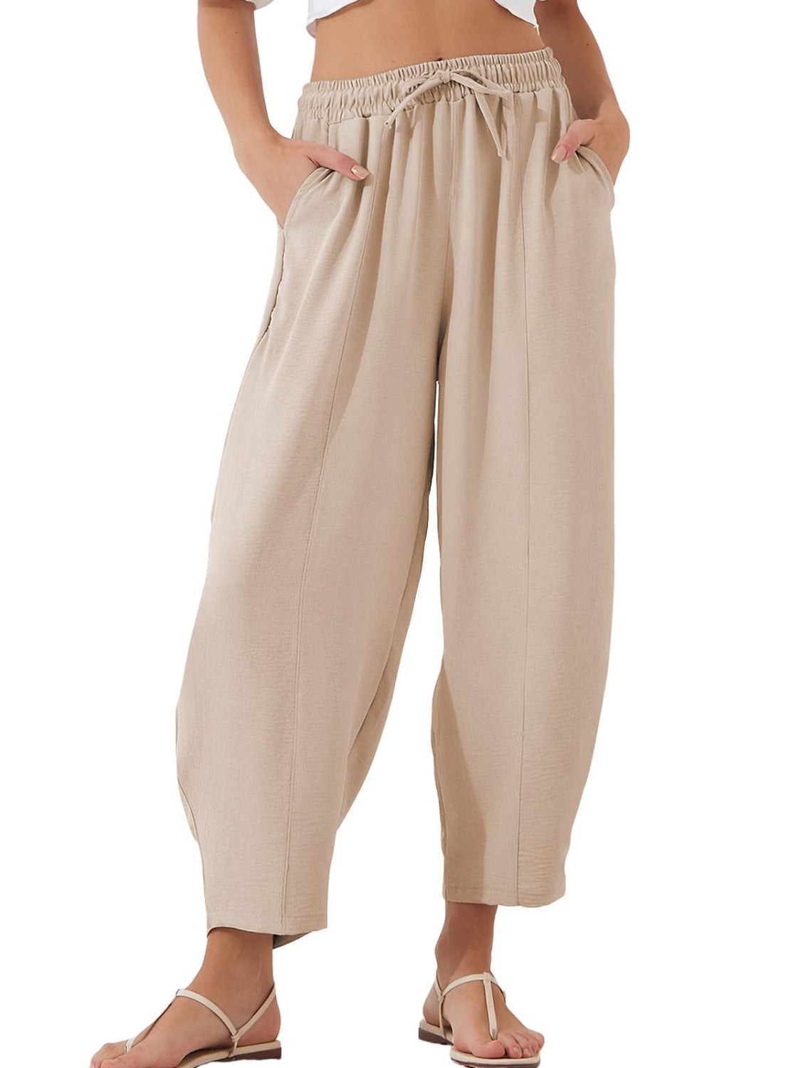 Full Size Drawstring Cropped Jogger Pants Plus Size