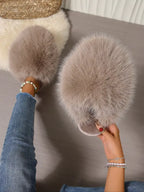 New Trendy Plush Fur Slippers, Super Cute Fashion Warm Home Shoes, Anti-Slip Thick Sole Cat-Like Feel Cotton Slippers, Christmas Gift for Girls