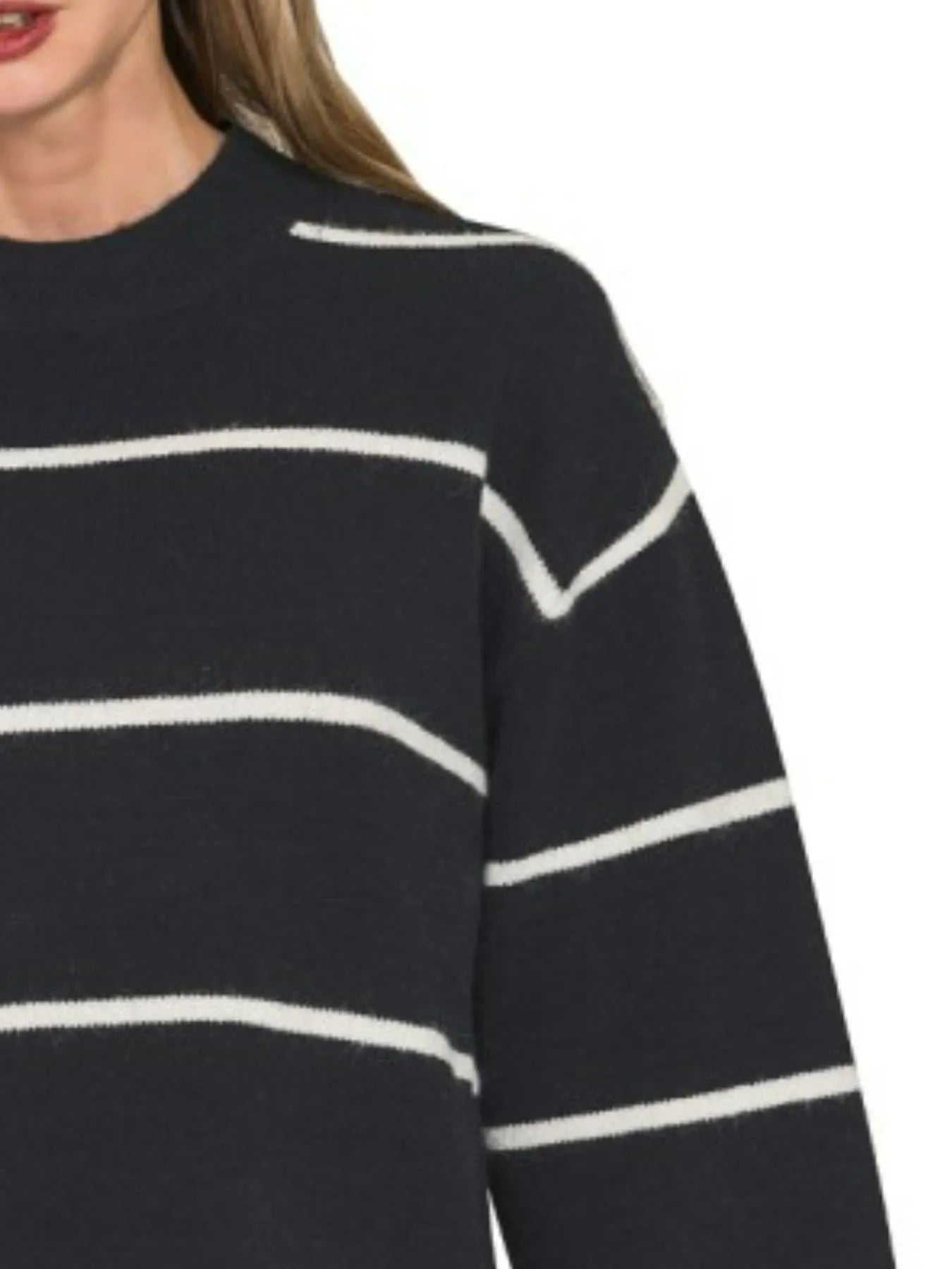 Zenana Round Neck Stripe Sweater Oversized