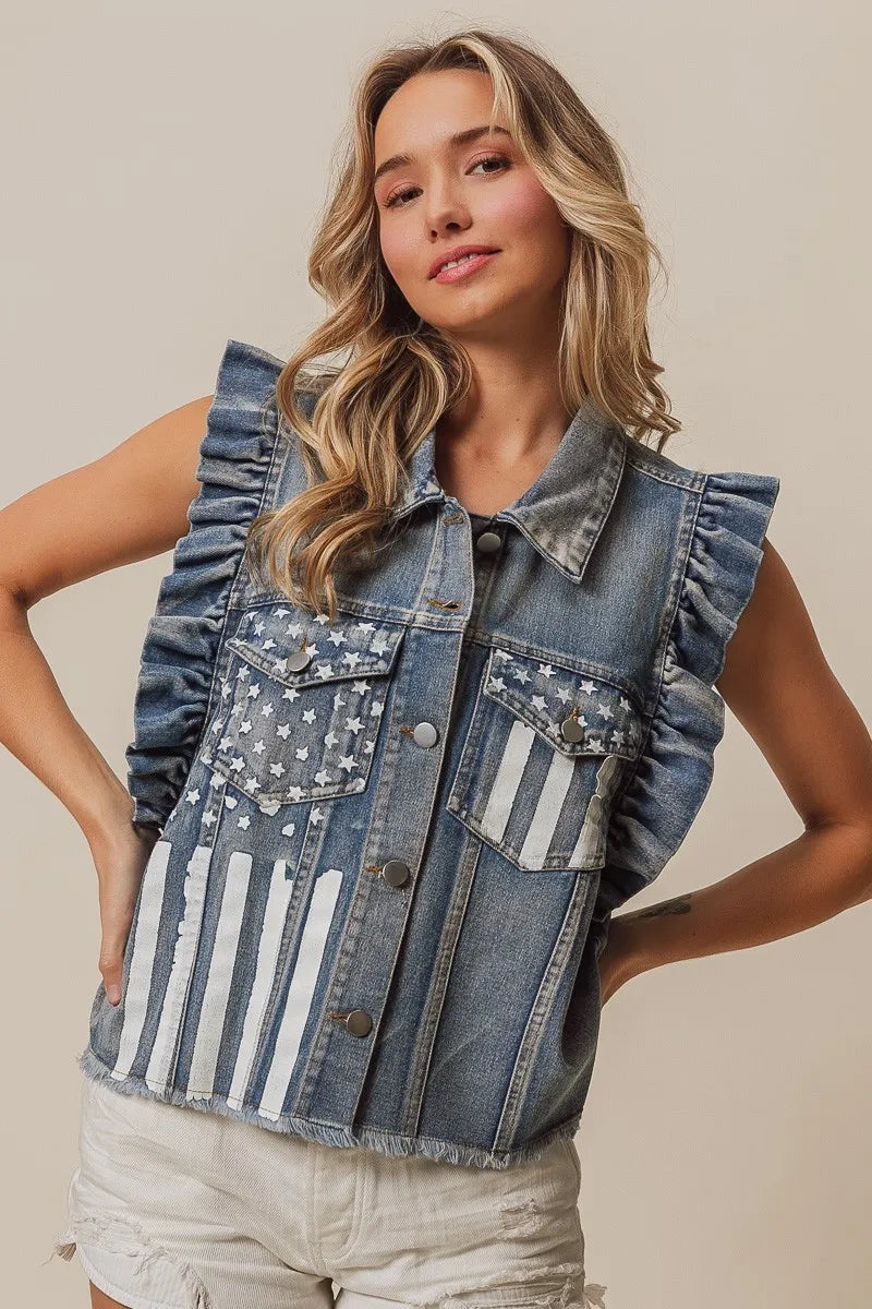 BiBi American Flag Washed Denim Jacket