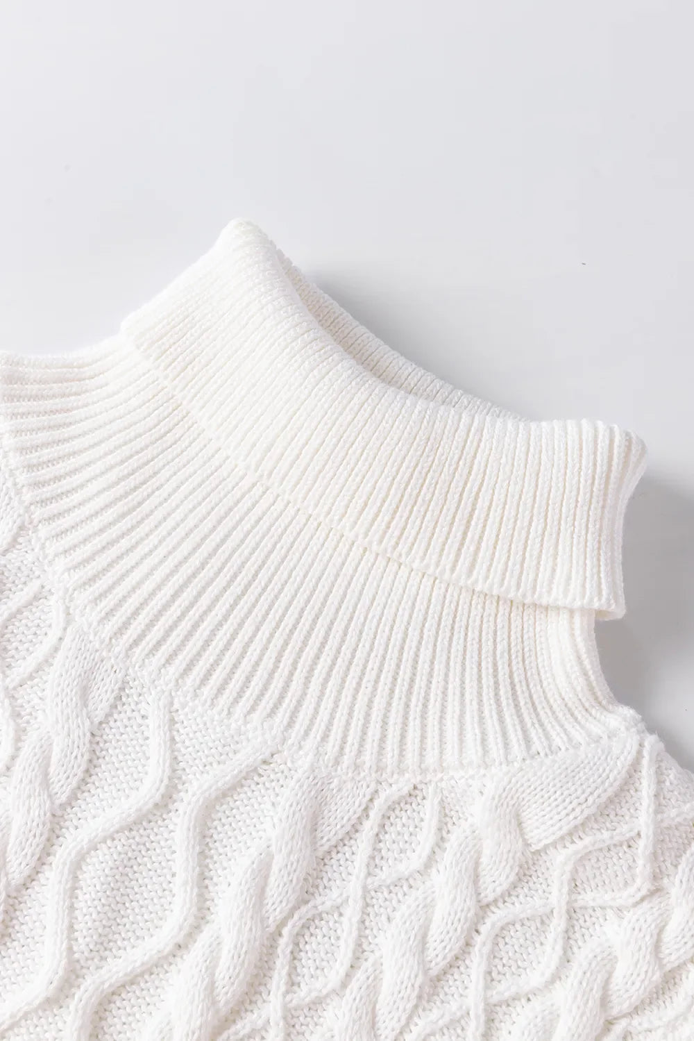 Cable-Knit Turtleneck Cap Sleeve Sweater
