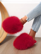 New Trendy Plush Fur Slippers, Super Cute Fashion Warm Home Shoes, Anti-Slip Thick Sole Cat-Like Feel Cotton Slippers, Christmas Gift for Girls