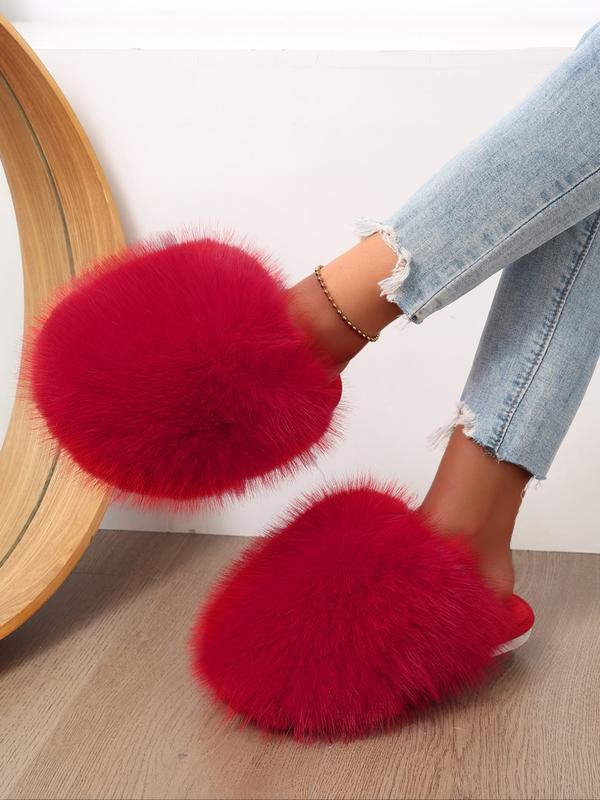 New Trendy Plush Fur Slippers, Super Cute Fashion Warm Home Shoes, Anti-Slip Thick Sole Cat-Like Feel Cotton Slippers, Christmas Gift for Girls