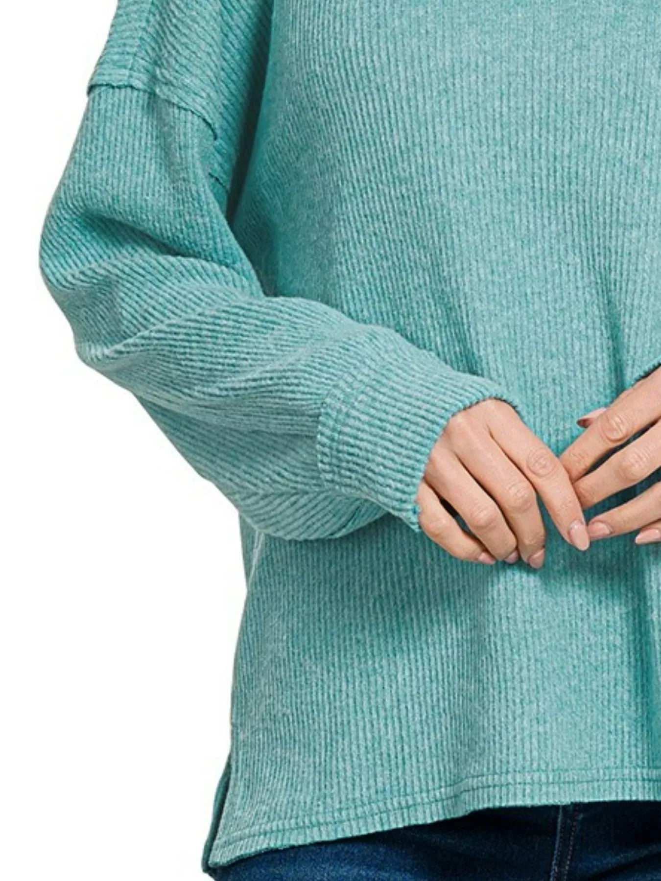 Zenana Brushed Ribbed Hacci Drop Shoulder Sweater