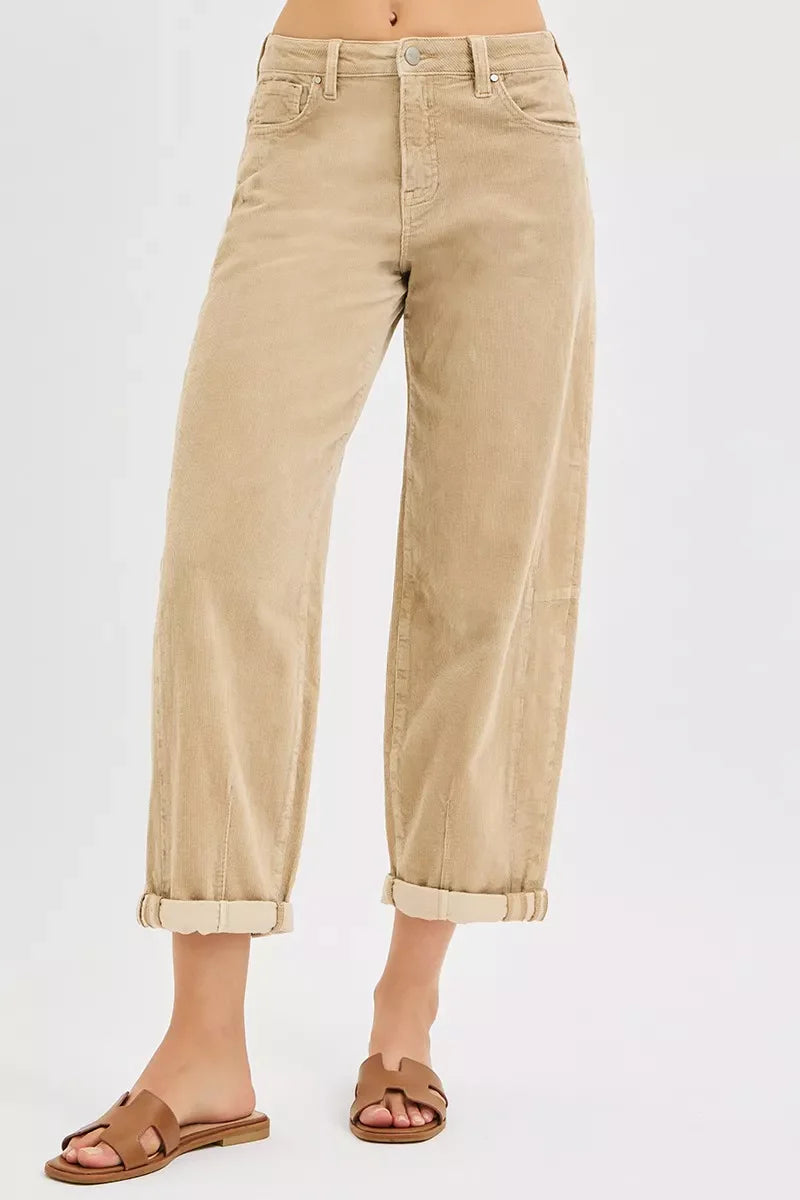 RISEN High Rise Crop Barrel Cordurory Pants