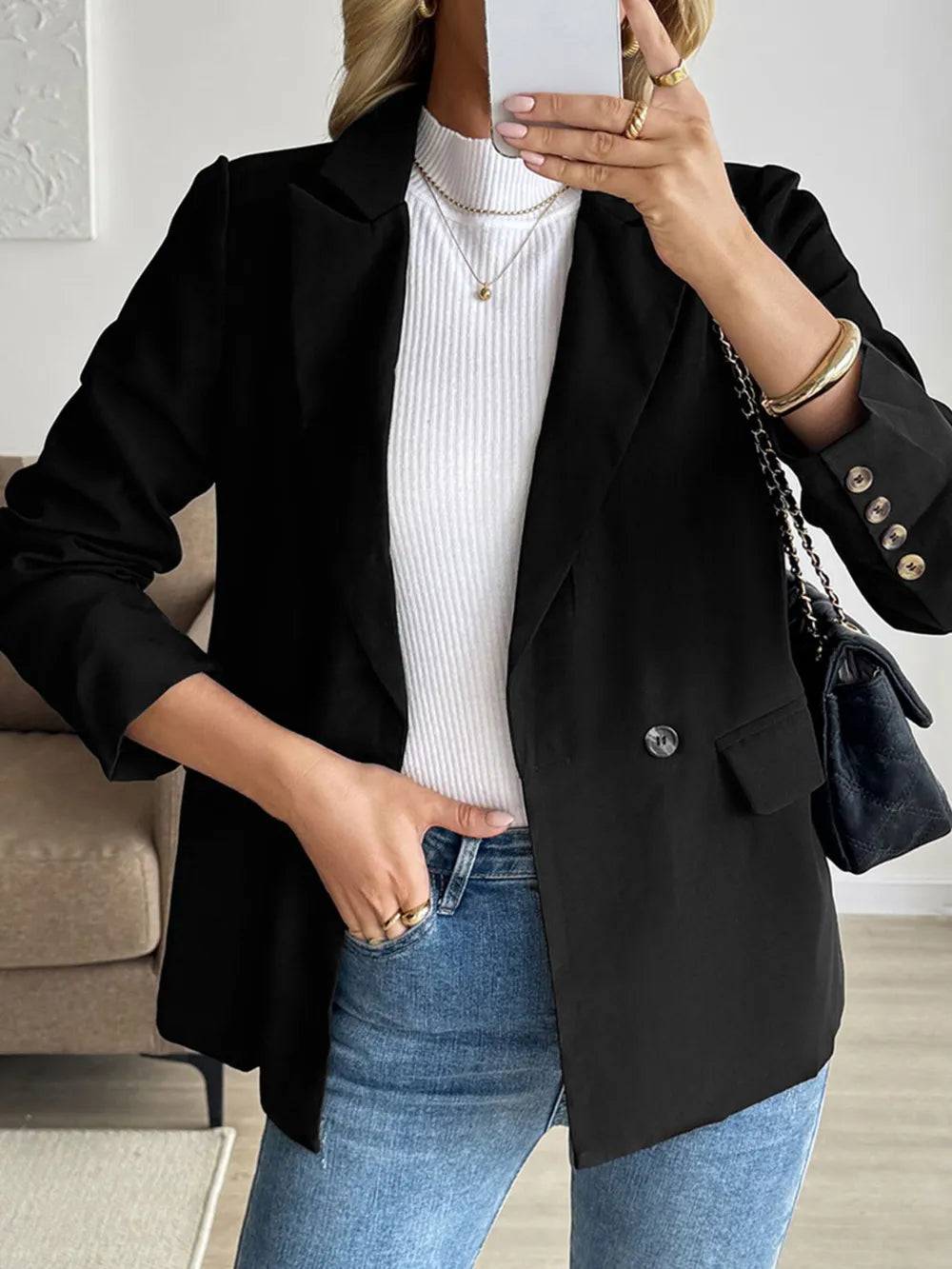 Perfee Lapel Collar Long Sleeve Blazer