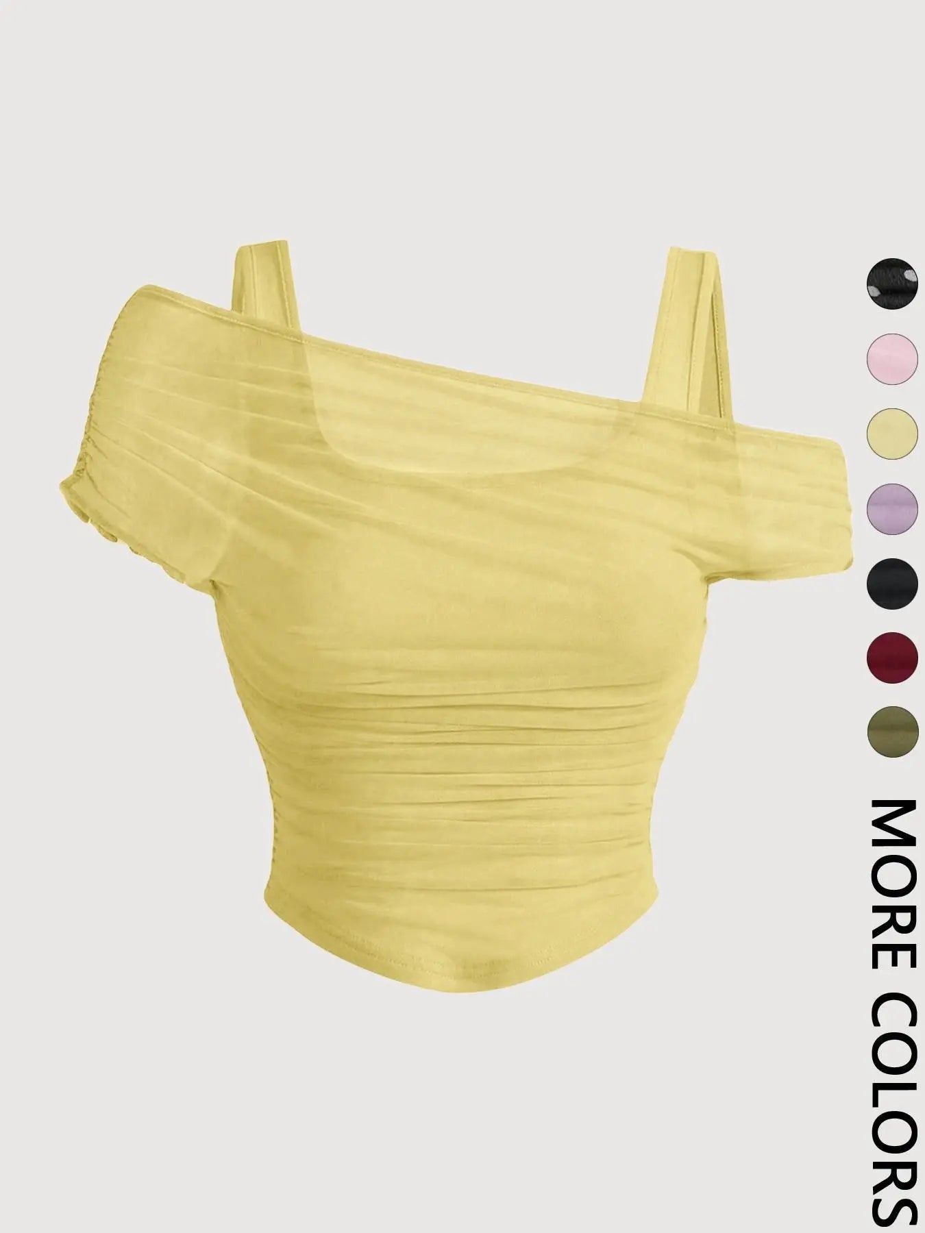 Women's Asymmetric Ruched Mesh Crop Top