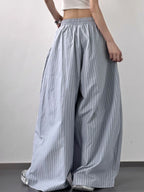 Striped Wide Leg Pants with Drawstring Waist