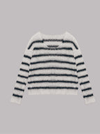 Striped Boat Neck Drop Shoulder Sweater