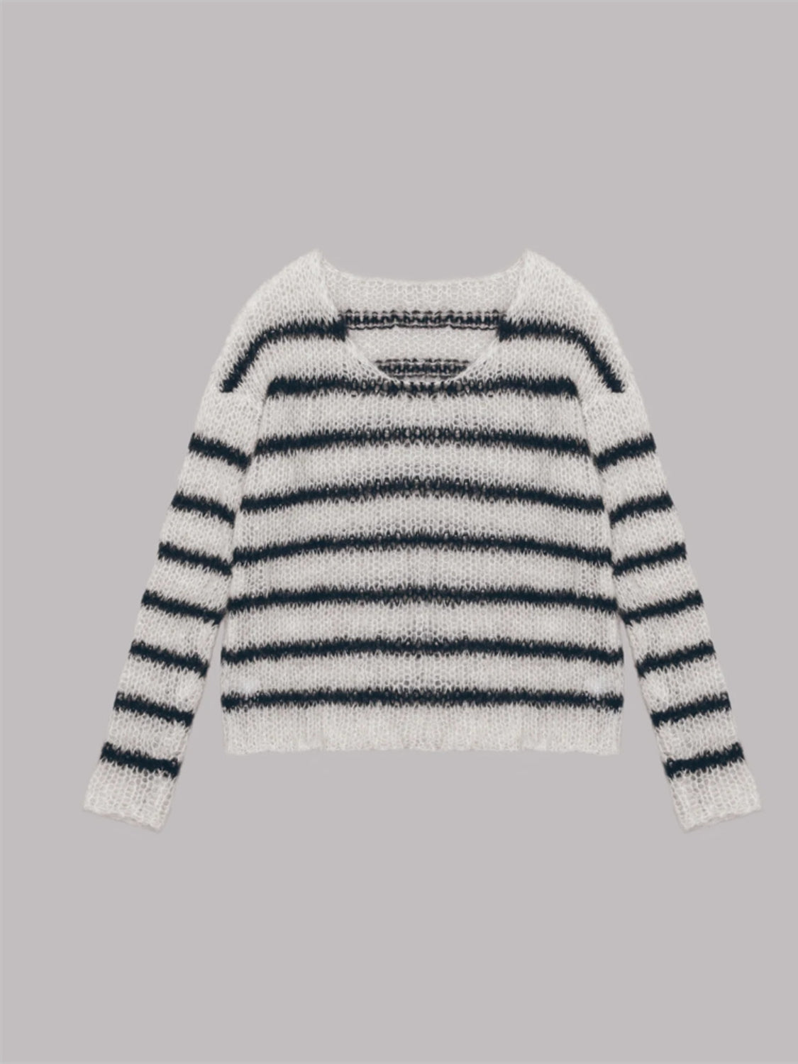 Striped Boat Neck Drop Shoulder Sweater