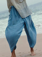 Full Size Striped Wide Leg Casual Pants Plus Size