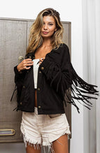 BiBi Suede Fringe Long Sleeve Jacket