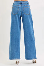 RISEN Full Size Mid Rise Fit Wide Leg with Pleated Detail Jeans Plus Size