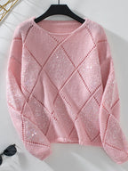 Sequin Openwork Long Sleeve Sweater