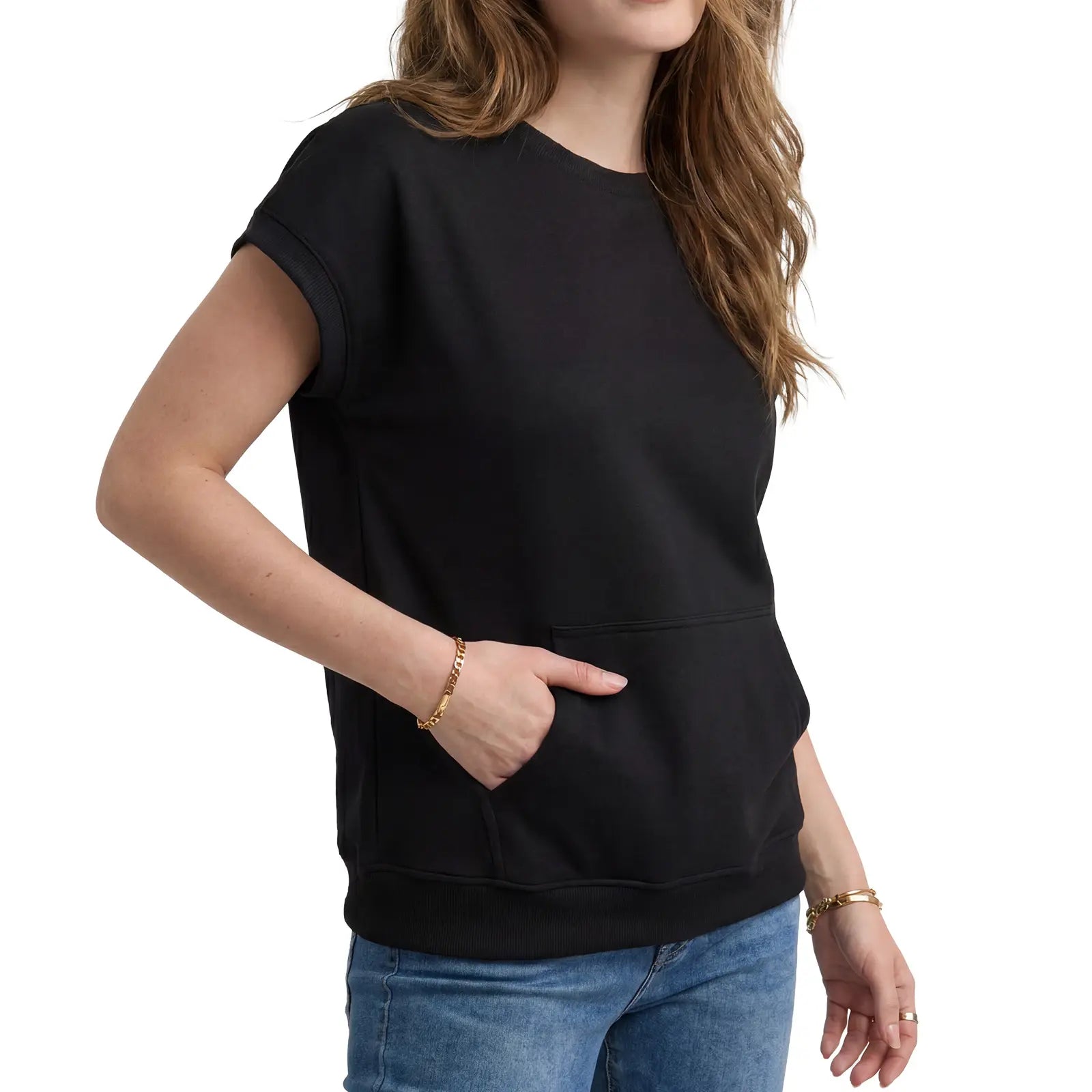 Women's Cap Sleeve Kangaroo Pocket Sweatshirt