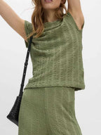Round Neck Cap Sleeve Top and Pants Set
