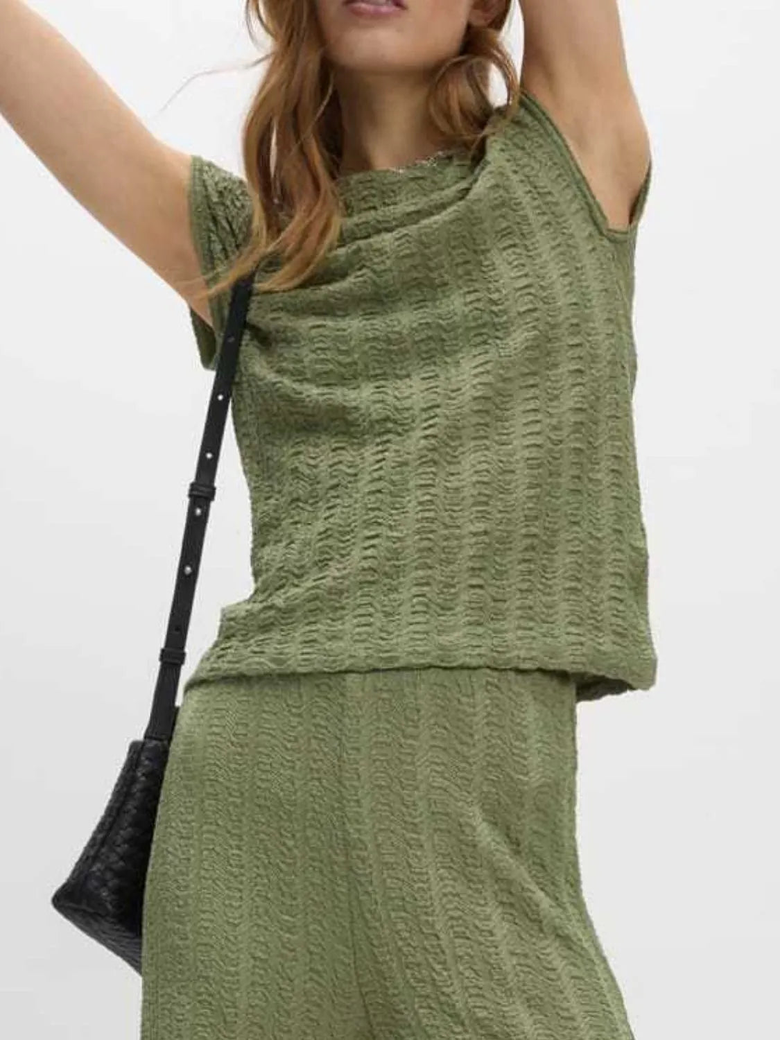 Round Neck Cap Sleeve Top and Pants Set