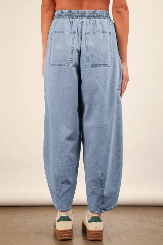 VERY J Washed Chambray Barrel Denim Pants