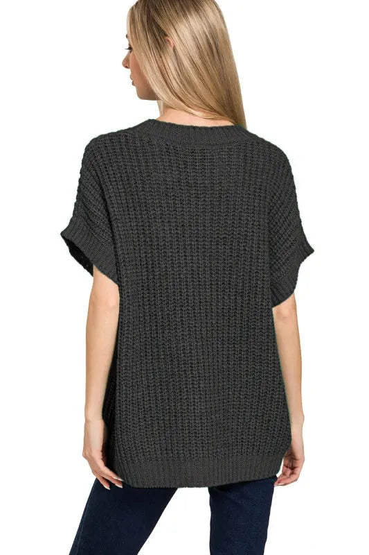 Zenana Short Sleeve Round Neck Sweater