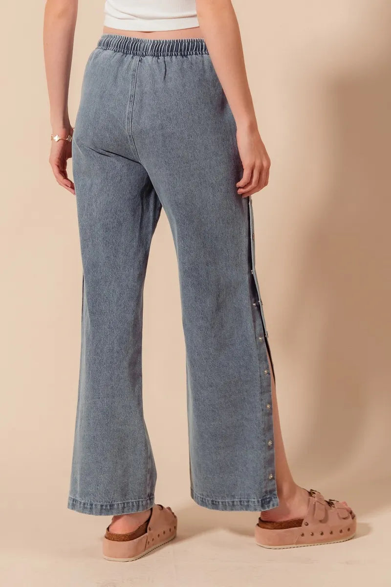 SO ME Mid Rise Drawstring Jeans with Side Snap Button