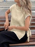 Ribbed Turtleneck Sweater Vest with Contrast Trim