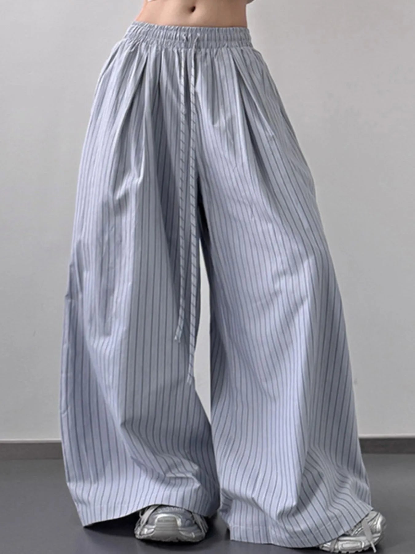Striped Wide Leg Pants with Drawstring Waist
