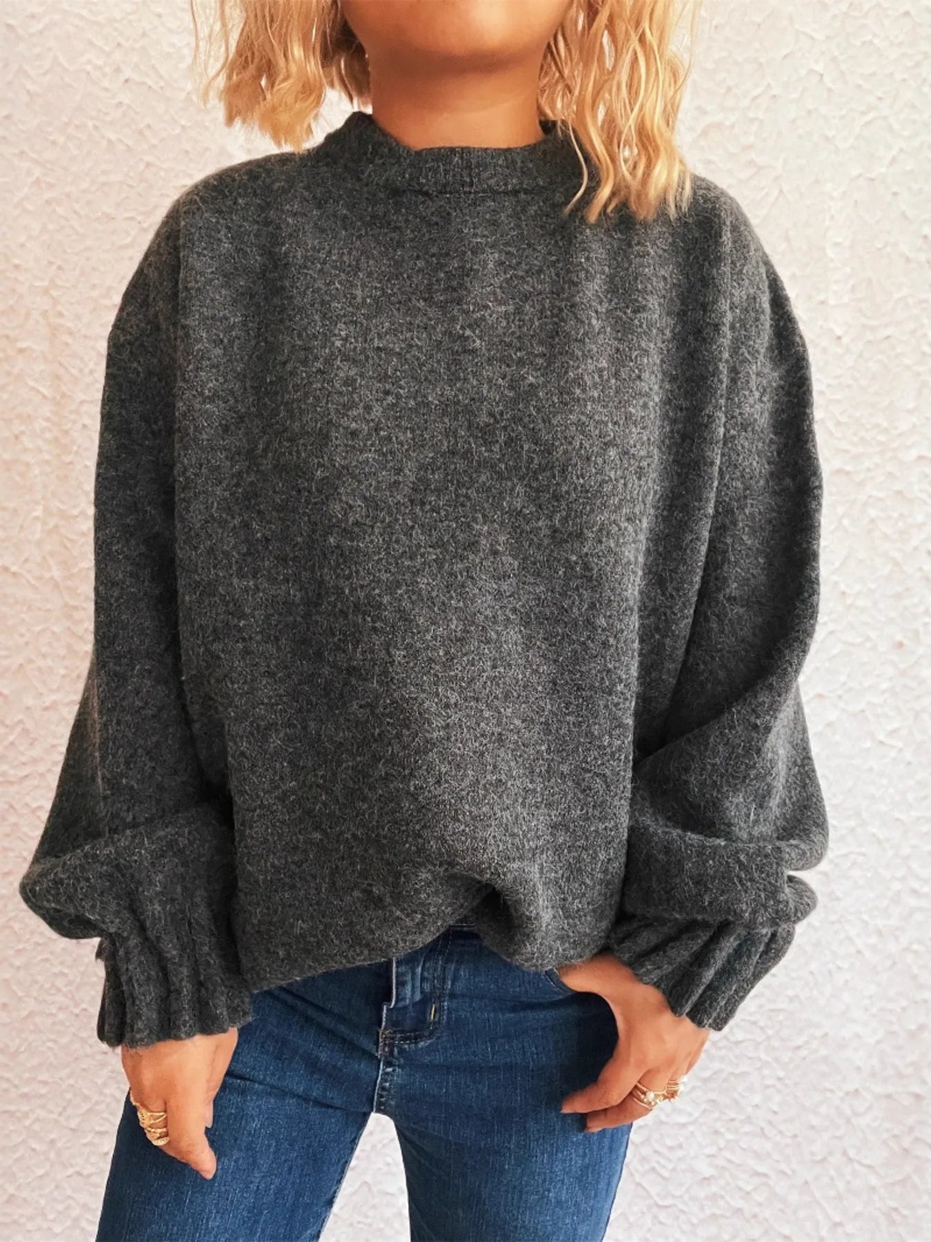 Round Neck Dropped Shoulder Sweater