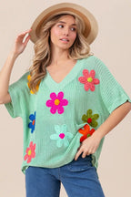 BiBi Flower Patches Dolman Sleeve Lightweight Sweater