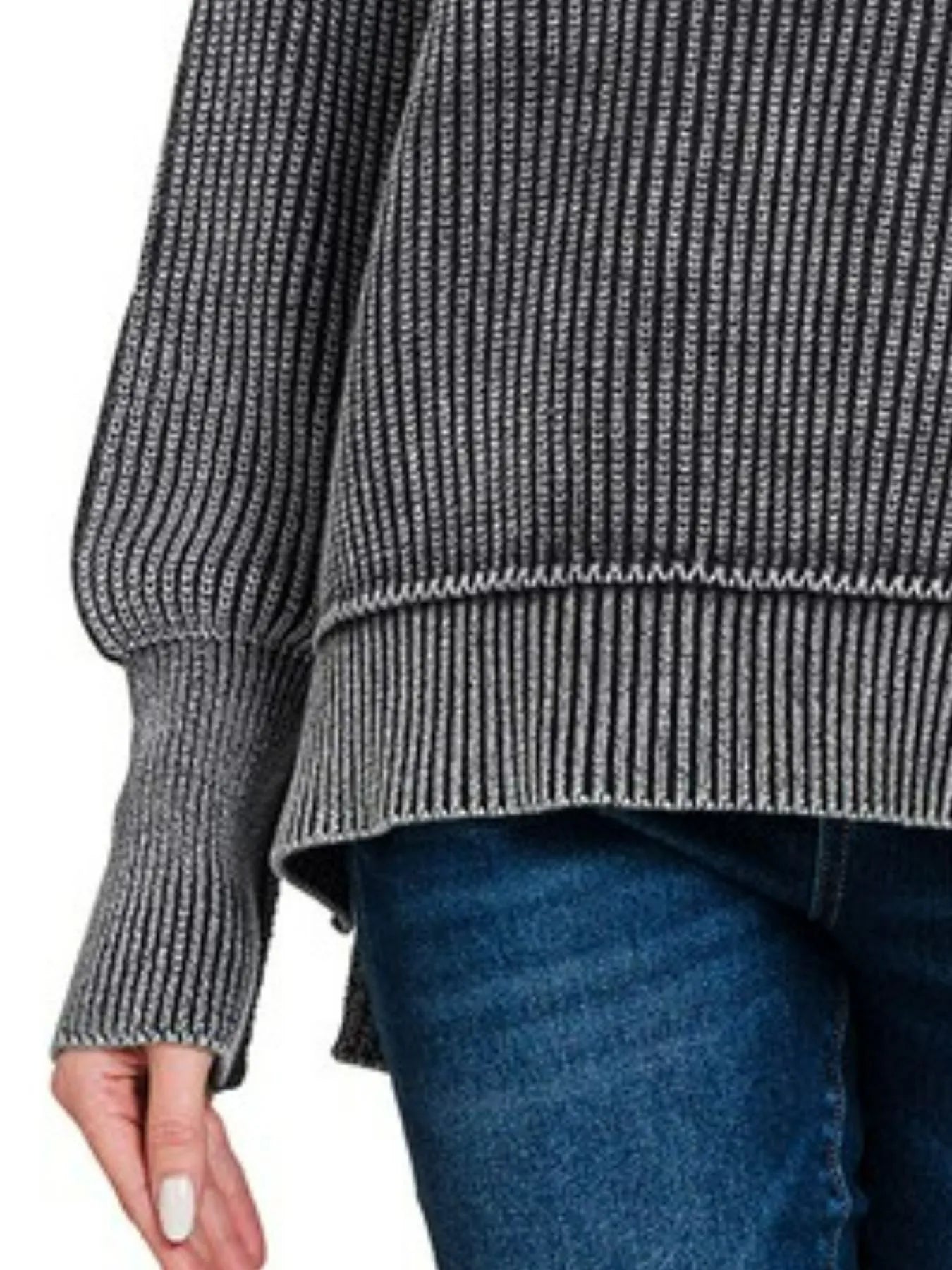 Zenana Washed Side Slit Oversized Sweater