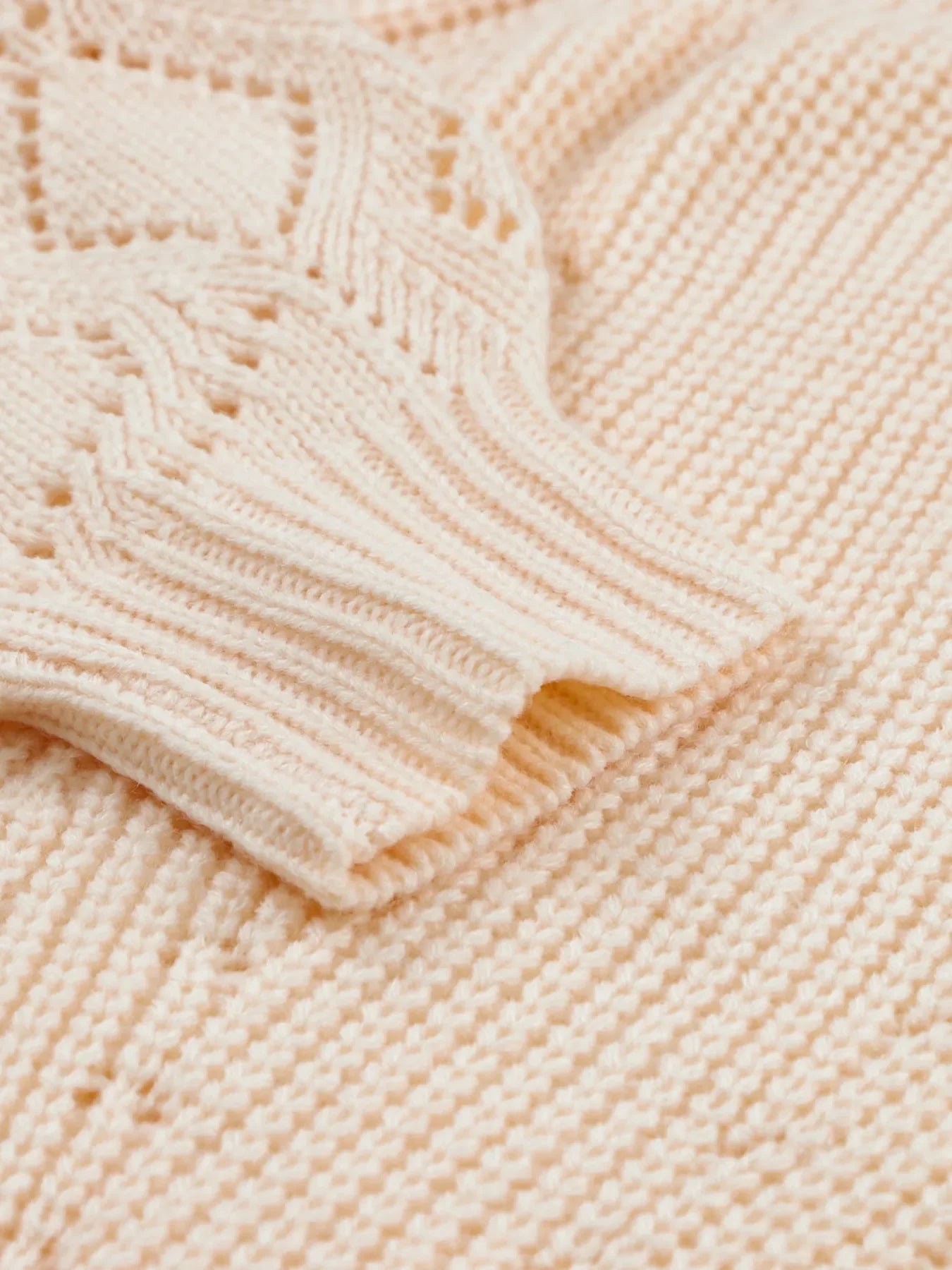 Openwork Round Neck Long Sleeve Sweater