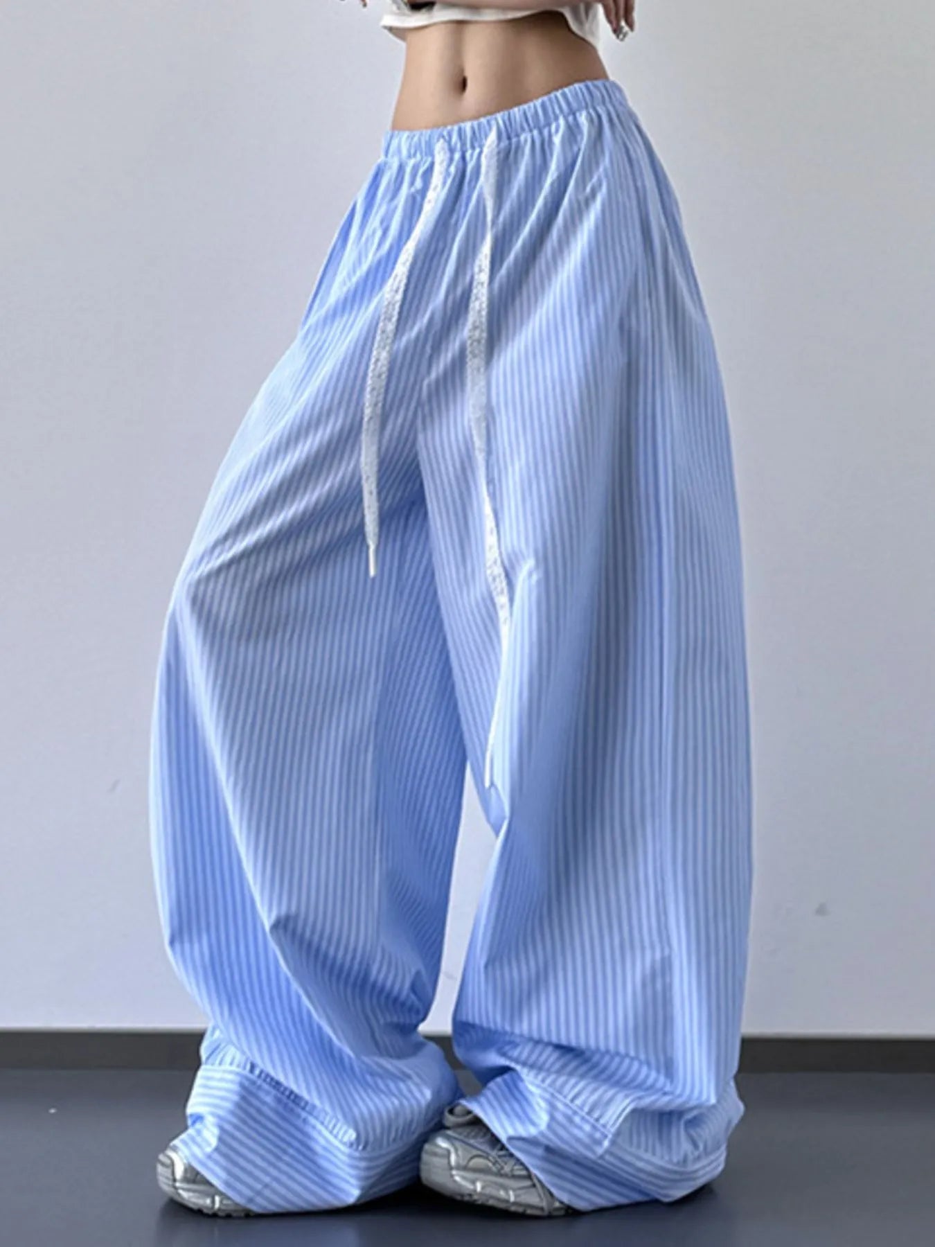 Striped Wide Leg Drawstring Pants