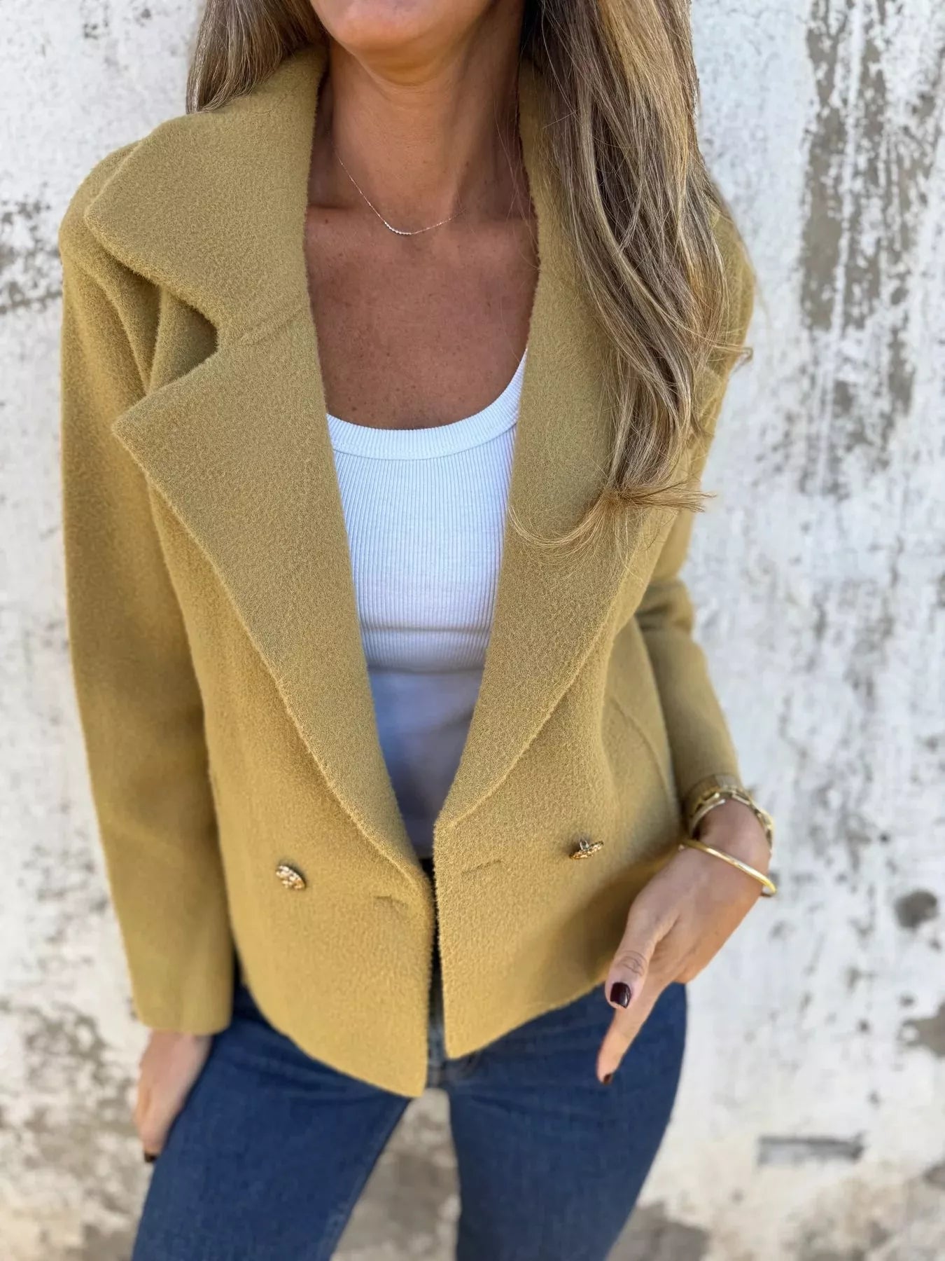 Full Size Double-Breasted Lapel Collar Blazer Plus Size