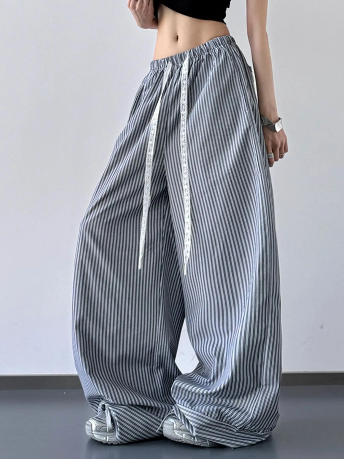 Striped Wide Leg Drawstring Pants