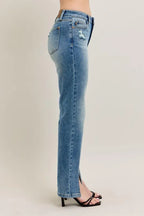 Judy Blue Full Size High Waist Vintage Wash Front Seam & Slit Straight Plus Size