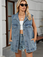 US Flag Button Up Denim Jacket