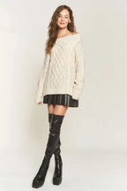 ADORA  Cable Knit Off Shoulder Sweater