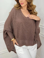 Crochet V-Neck Batwing Sleeves Oversized Sweater
